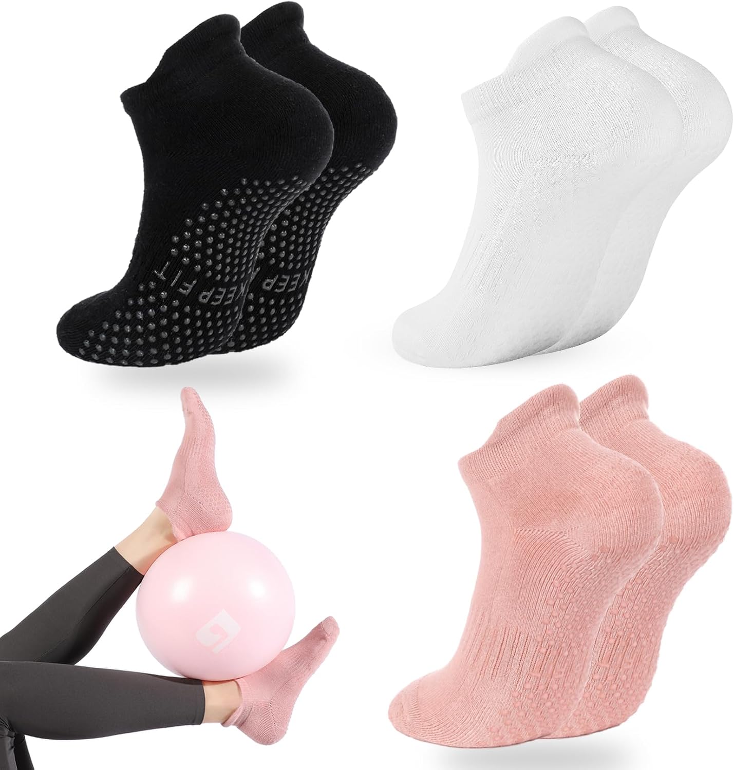 loudashuaiqi Grip Pilates Socks Non Slip Athletic Yoga Socks with Grips for Women Grippy socks for Hospital Workout Barre