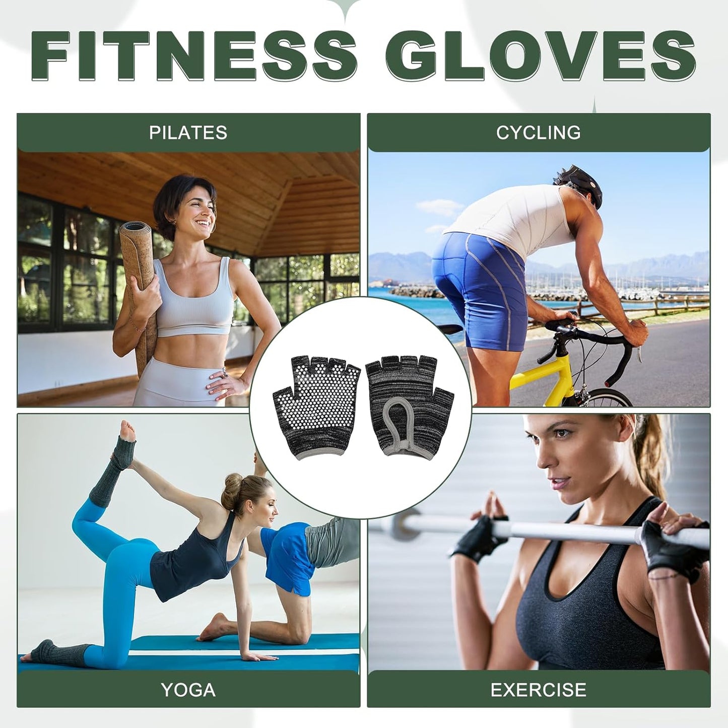 Yoga Gloves, Non Slip Fingerless Pilates Gloves Breathable Exercise Workout Mittens