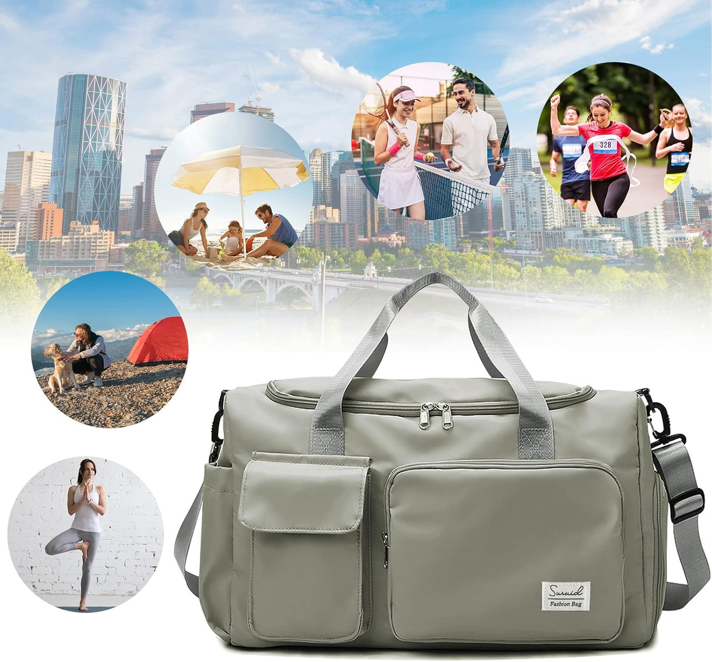 Suruid Travel Yoga Duffel Bag with Shoes Compartment Sports Gym Handbag with Dry Wet Separated Pocket for Training Men and Women, Overnight /Weekender Bag - Pink