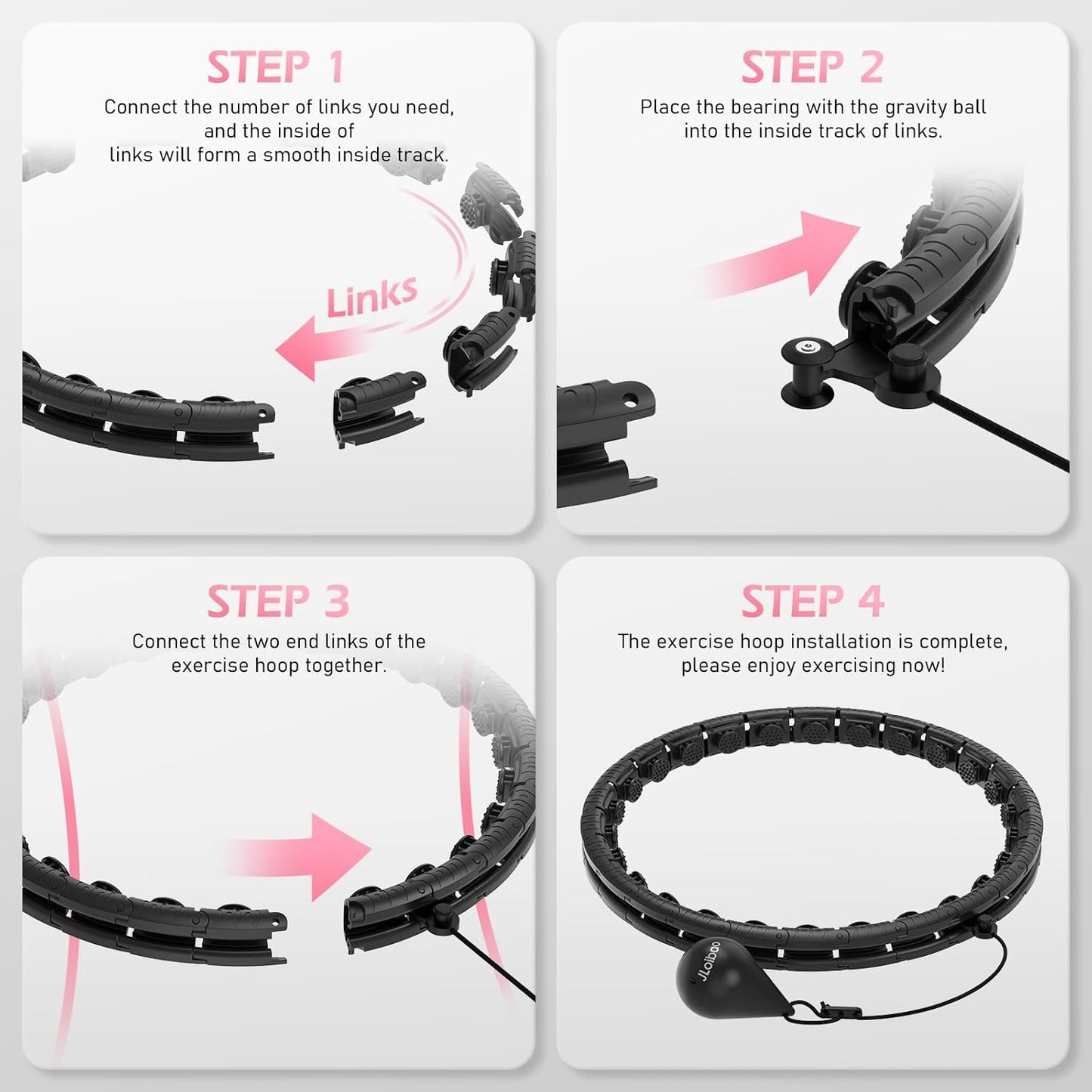 JLoibao Weighted Hula Circle with 26/32 Links(56-66 Inch) for Adults Weight Loss, Infinity Fitness Hoop Plus Size, for Women Smart Exercise Equipment