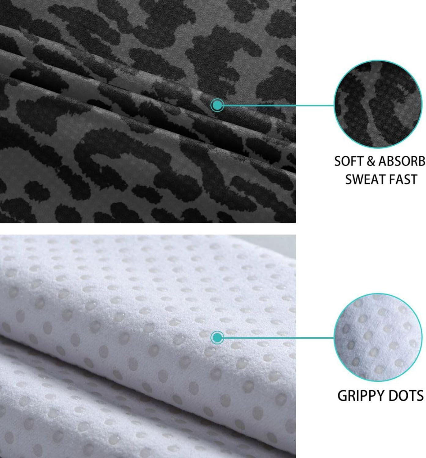 YETTASBIN Leopard Black Yoga Mat Towel, Non Slip Sweat Absorbent Hot Yoga Towel Portable Lightweight Travel Workout Towel with Storage Bag for Home Yoga, Pilates, Fitness 73x 27 Inch