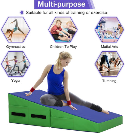 Gymnastics Mat 34”X24”X14” Incline Tumbling Mats for Home Gym, Folding Exercise Mat Cheese Wedge Mat with Non-Slip PVC Surface & Handles for Kid Adults Workout