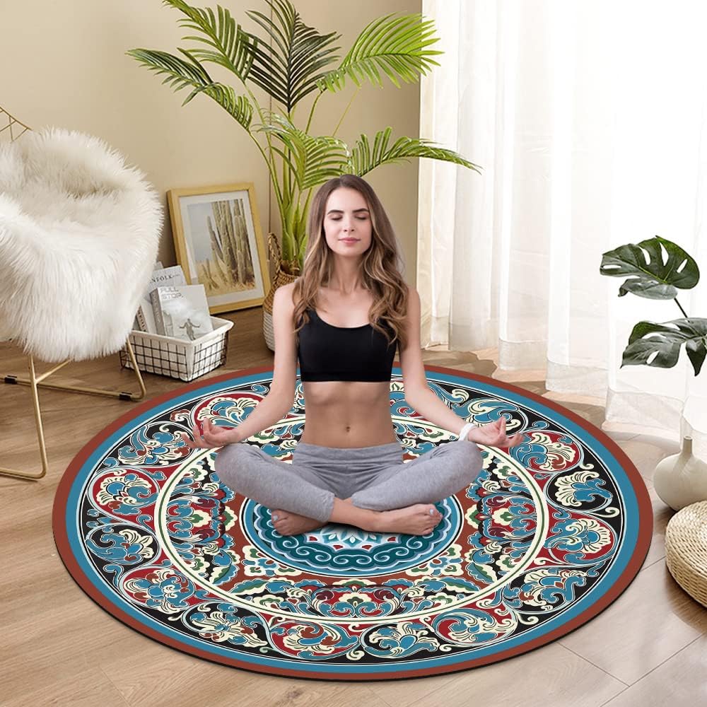 Knsbk Large Round Yoga Mat 4.6'X3.5mm for Exercise Premium Extra Thick, Ultra Comfortable, Non Slip, Meditation Mat
