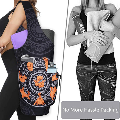 Yoga Mat Bag - Large Opening Long Tote Yoga Mat Carrier Holder Bag with Waterproof Wet Zipper Pocket and Drawstring Water Bottle Pocket - Yoga Bag Fit Most Size Mats