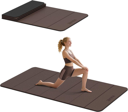 HAHE Foldable Yoga Exercise Mat, 74"Lx32"Wx1/3"Thick, TPE Multi-purpose Workout Mats with Non-slip Surface, Portable for Yoga/Pilates/Studio/Home Gym