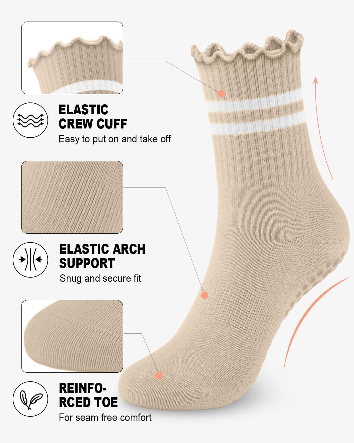 3/6 Pairs Grip Pilates Socks for Women, Non-slip Yoga Athletic Socks for Barre Ballet Barefoot Workout Hospital