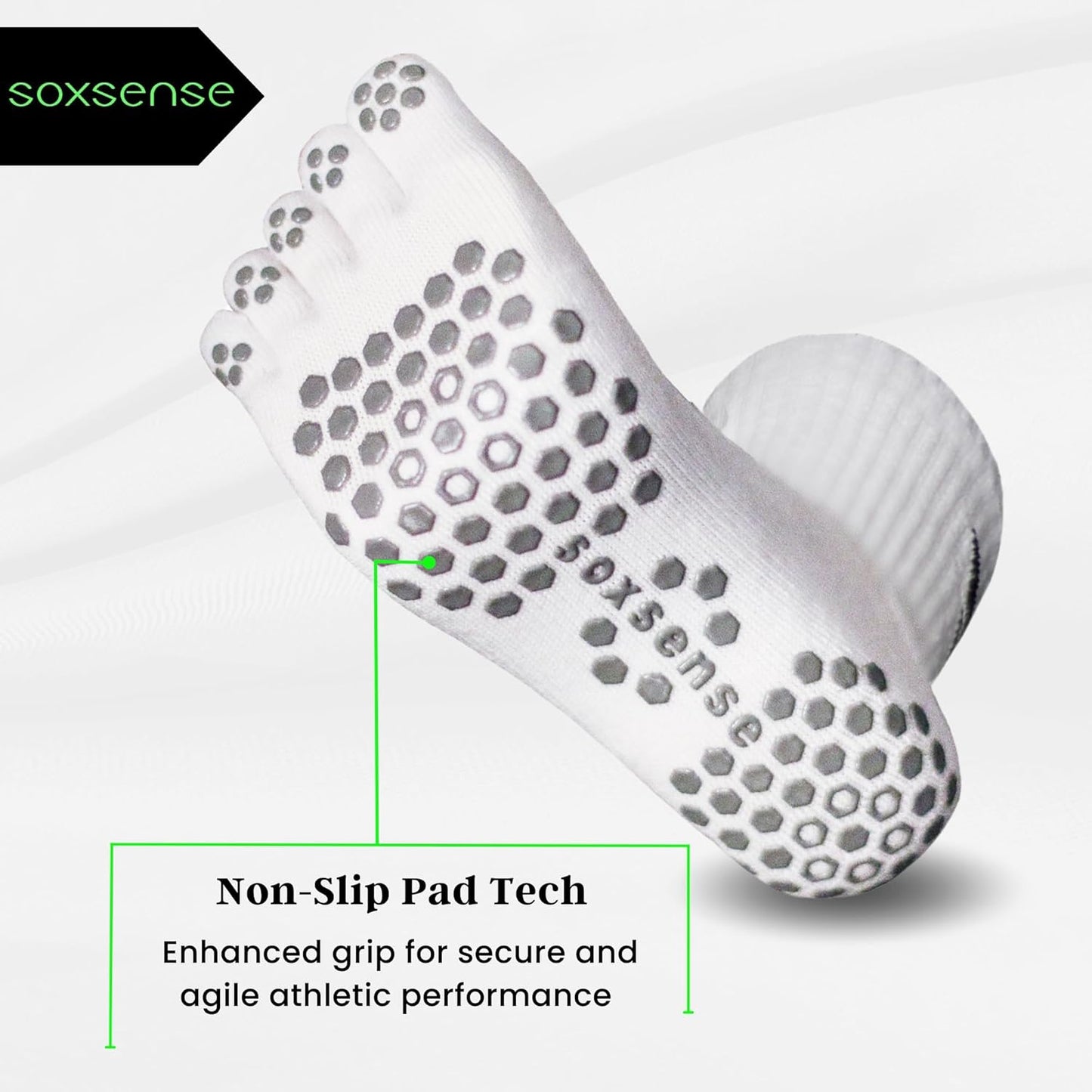 Soxsense Multi-Pack Sports Grip Toe Socks with Cushion, Non-Slip Finger Socks for Pilates, Home Gym, Soccer, basketball