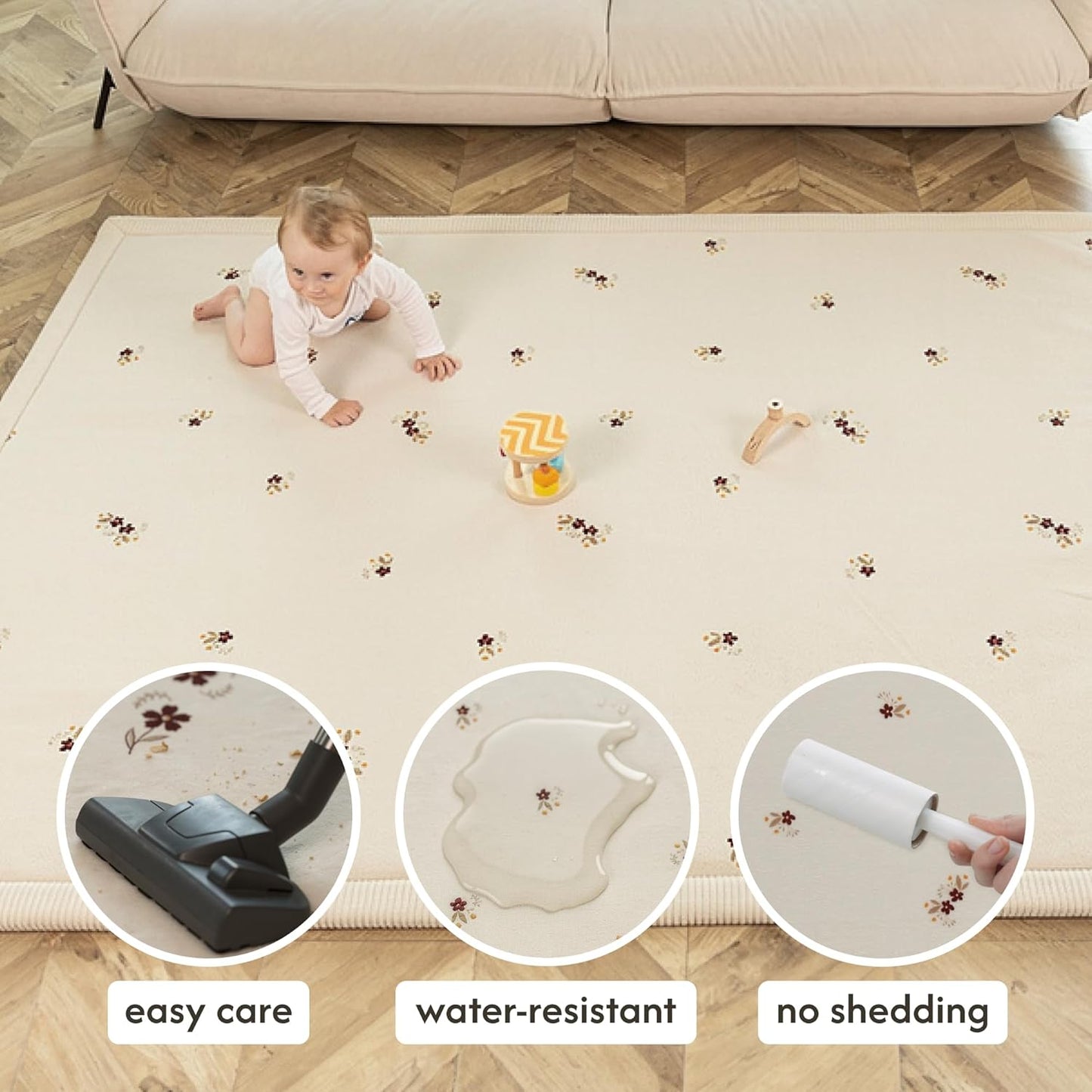 Hakuna Matte CloudSoft Mat for Floor 60" x 80" Beige – Coral Velvet Memory Foam Rug – Non-Slip, Water-Resistant