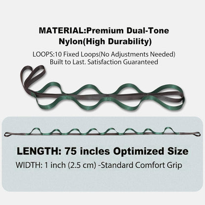 Acozycoo Stretching Strap with Loops for Physical Therapy,Yoga Strap for Stretching,Home Workout,Pilate & Flexibility Training,Non-Elastic Exercise Stretch Band for Hamstring,Leg Stretcher Belt,Flexibility Fascia