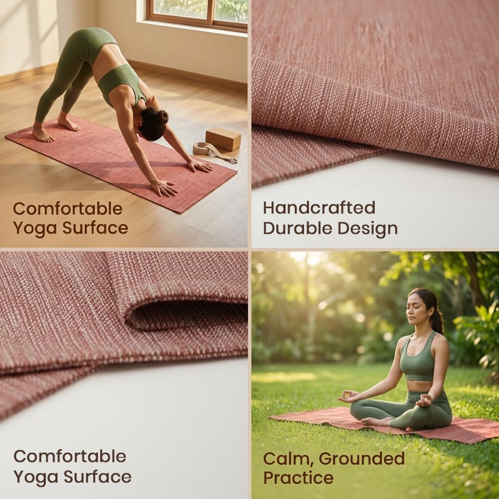 LFH Home Handmade Cotton Yoga Mat Cotton Rug picnic mat For Exercise, Workout, Fitness - Perfect Heavy Quality Eco Friendly Natural Cotton Woven Reversible Yoga Mats for Men & Women - 72x26 Inch.