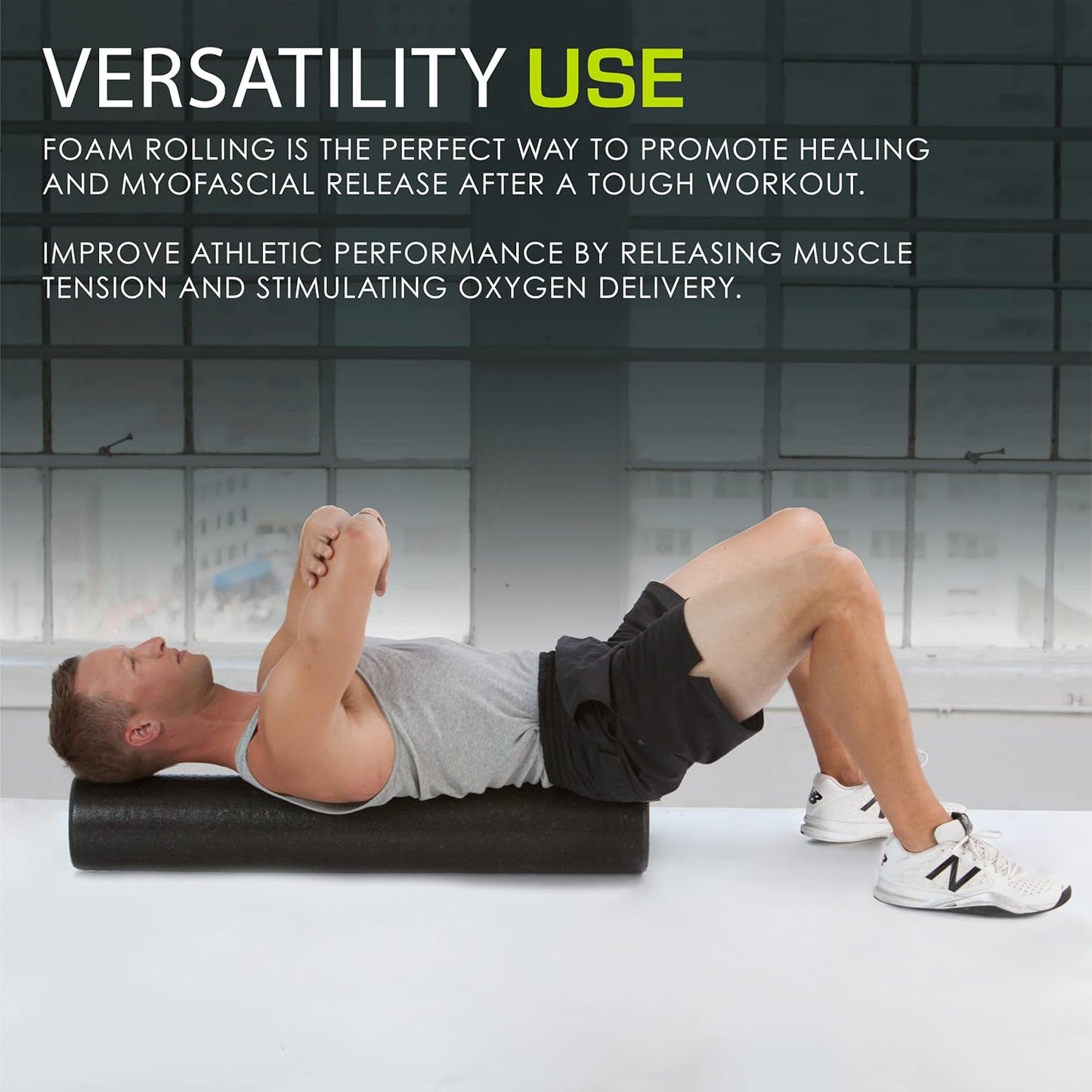 ProsourceFit High Density Foam Rollers 12 - inches long, Firm Full Body Athletic Massage Tool for Back Stretching, Yoga, Pilates, Post Workout Muscle Recuperation, Black