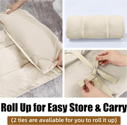 HOMBYS Floor Lounger Pillow Foldable and Tufted Design Long Floor Cushion for Yoga, Reading, Sleeping, Meditation, Elastic Band for Roll Up and Easy Storage, Machine Washable, Dark Grey, 74"x27"