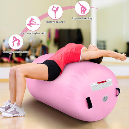 CZGBRO Gymnastics Barrel Air Roller with Pump, Inflatable Tumbling Equipment Air Mat Octagon Mat for Backhandspring Training Cheerleading Home Use