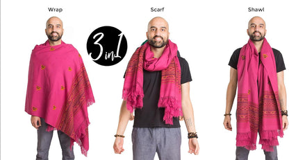 Exotic Vegan Meditation Shawl - Large Unisex Prayer Wrap, Oversize Scarf & Versatile Indian Style Blanket