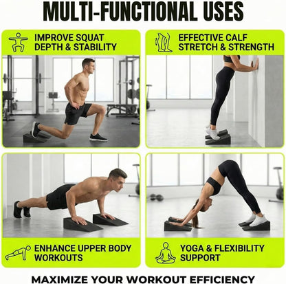 pack of 2 Squat Wedge, Supportive Foot Wrist Exercise Wedge for Squat, Yoga, Pushup, Balance, Stretch, Strength, Pilates, Plank, Physical Therapy - EVA Riser Block for Men & Women