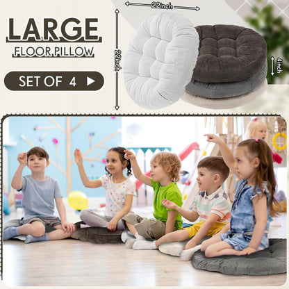 Jerify Floor Pillow Cushions Large Round Square Large Meditation Floor Pillow for Classroom Adult Meditation Picnic Party Seating Learning Daycare School(Square,Mixed Colors,4 Pcs)