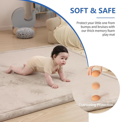 Baby Play Mat for Floor,1.3" Thick Memory Foam Tummy Time Mat,Soft Coral Velvet Nursery Rug,Large Non Slip for Crawling,Toddlers,Infants,Kids,Yoga & Tatami Style for Living Room(Dark Gray)