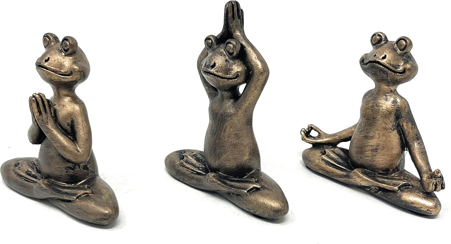 Nature's Mark 3" H Mini Yoga Frog Resin Statue Figurine Set of 3 Home Decorative Accent Décor