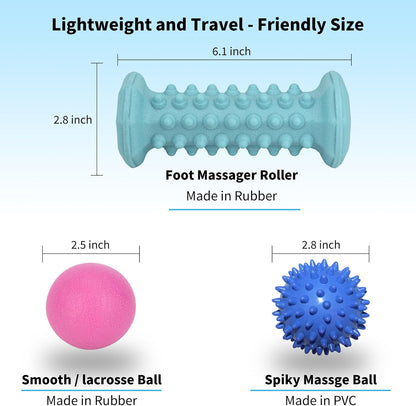 Plantar Fasciitis Relief,Foot Roller Massager,Massage Lacrosse Ball,Spiky Ball Therapy Set for Relieve Plantar Fasciitis,Foot Arch and Heel Pain,Neuropathy Pain Relief Feet,Deep Tissue Muscle Massage