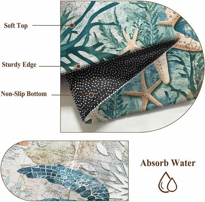 Libaoge Round Area Rugs 3 ft Indoor Aloha Mats Sea Turtle Ocean Animal Nautical Map Soft Living Room Bedroom Unique Carpet Woman Yoga Mat Home Decor