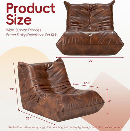 Hobestluk Giant Bean Bag Chair Lazy Floor Sofa, Memory Foam Fireside Sofa for Adults, Big Beanbag Faux Leather Armless Chair for Living Room Bedroom Dorm Office (Brown, Single)