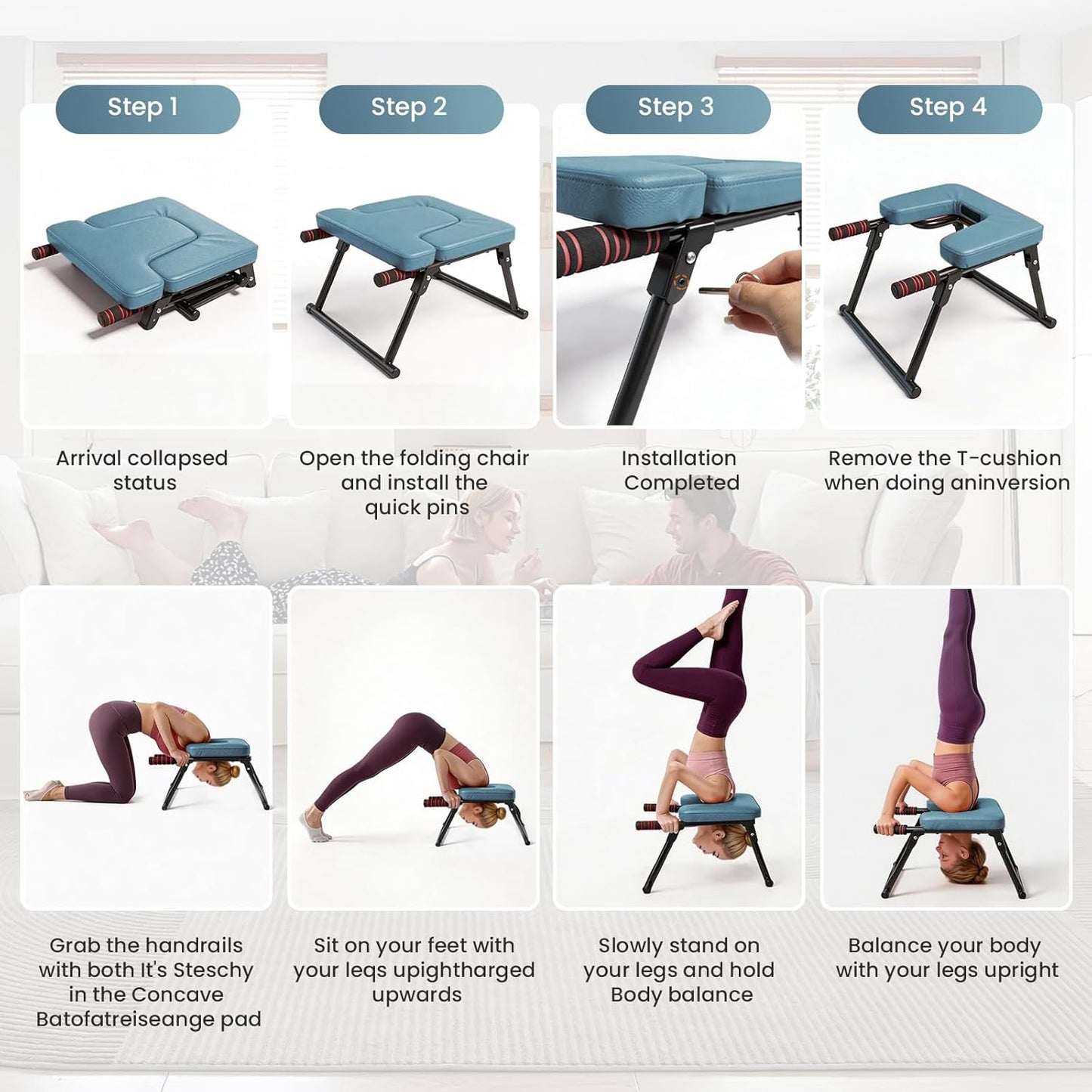 Yoga Headstand Bench, Stand Yoga Chair for Balance Training, Core Strength Building, Upside Down Chair for Relaxation, Handstand Trainer Inversion Chair for Home Gym