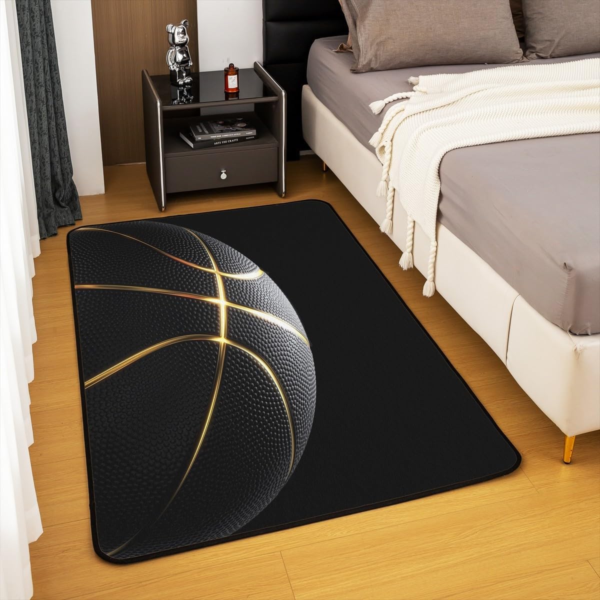 jejeloiu Basketball Living Room Rugs for Bedroom 5x7 Kids Gaming Sports Decor Carpet for Boys Girls Teens Ball Games Area Rug Soft Gift for Basketball Lover Grey and Black Room Decor