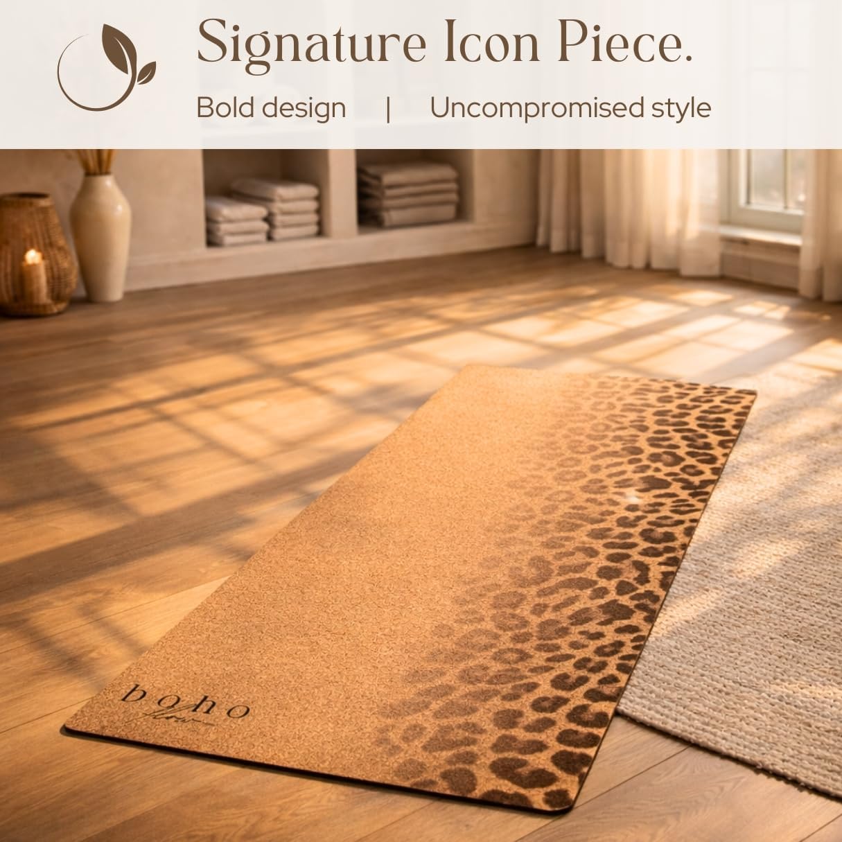 Designer Cork Yoga Mat – Signature Aesthetics on Quality Portuguese Cork with 5mm Solid Tree Rubber Base for Lasting Stability – Non Slip Grip, Odor Free and Non Toxic