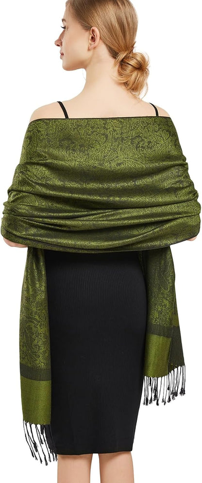 vimate Silky Paisley Pashmina Shawl Scarf-Women's Soft Double-side Jacquard Pashminas Wrap for Evening Dress Travel Shawl