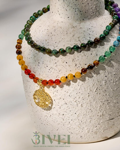 Bivei 108 Mala Beads Necklace Life Tree 7 Chakra Wrap Bracelet Real Healing Gemstone Yoga Meditation Hand Knotted Mala Prayer Bead Necklace