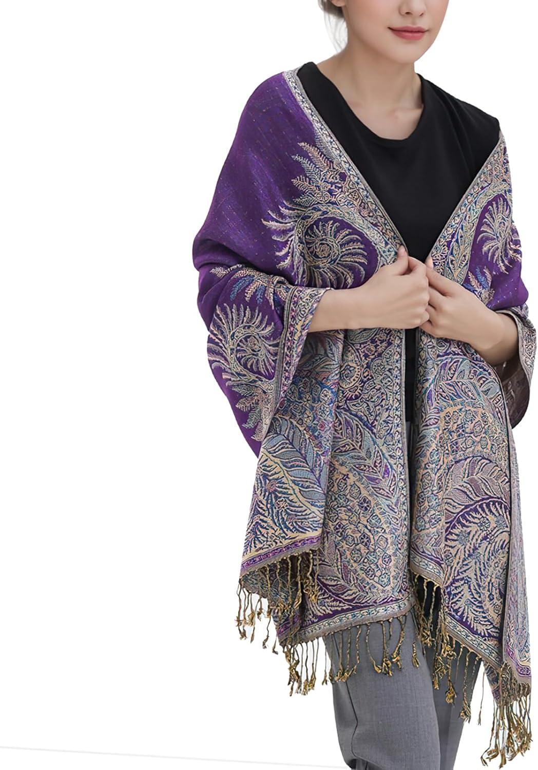 vimate Silky Paisley Pashmina Shawl Scarf-Women's Soft Double-side Jacquard Pashminas Wrap for Evening Dress Travel Shawl