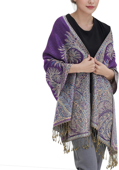 vimate Silky Paisley Pashmina Shawl Scarf-Women's Soft Double-side Jacquard Pashminas Wrap for Evening Dress Travel Shawl