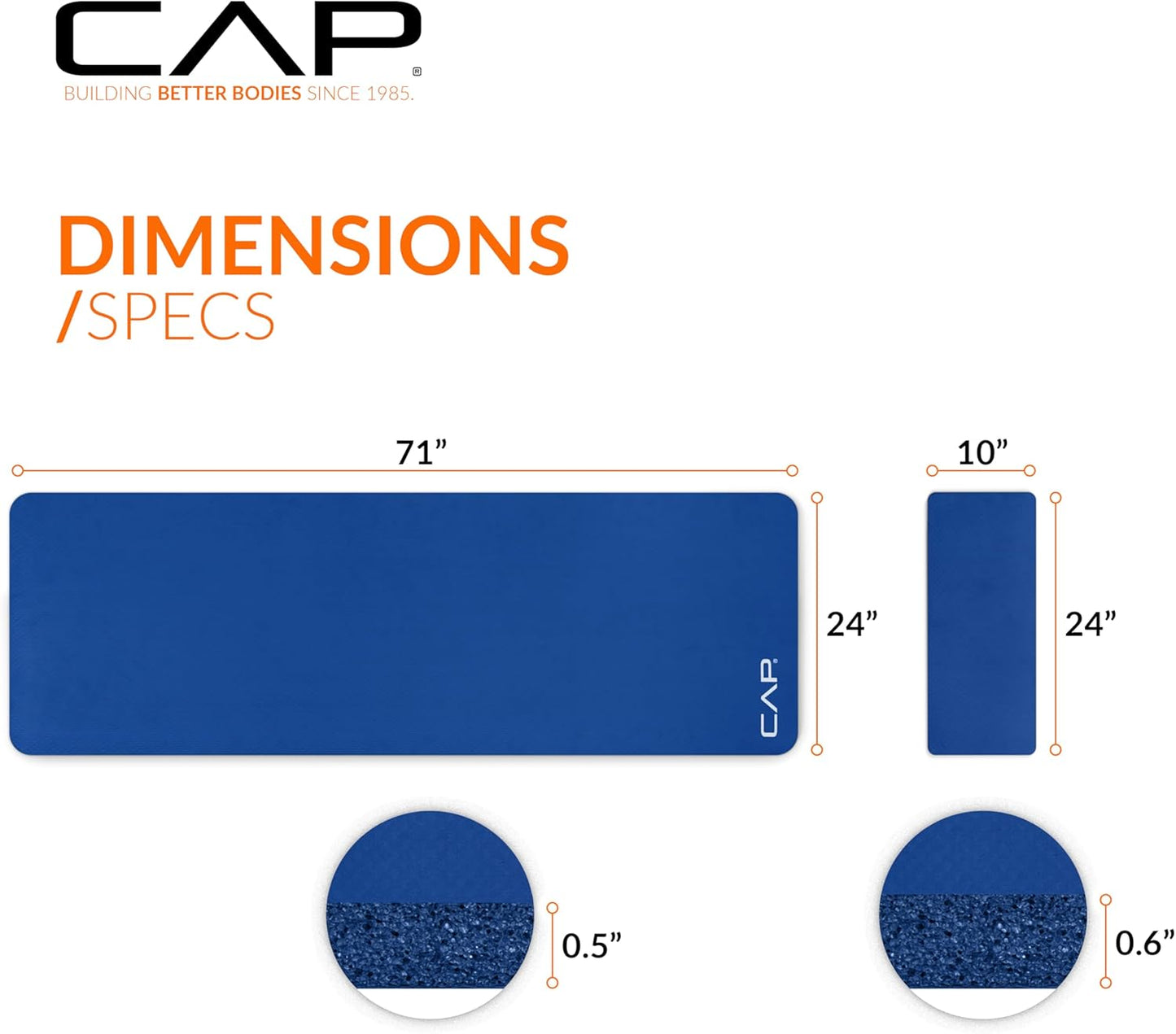 CAP Barbell 1/2-Inch High Density Exercise Yoga Mat with Strap | Multiple Options