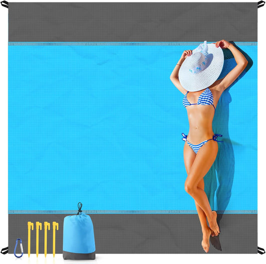EASYFUN Beach Blanket Sandproof Oversized, 79''×83'' Extra Large Beach Mat, Portable Picnic Mat for Travel Camping Hiking, Lightweight Beach Essentials Family Water Resistant Mat Nylon 210T