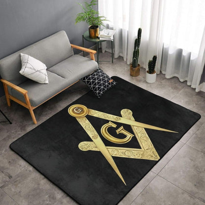 Comfortable Memory Foam Area Rugs with Anti-Skid Rubber Backing, Gold Freemason Freemasonry Masonic Yoga Mat Indoor Entryway Mat for Bedroom Livingroom Sitting Room Home Art