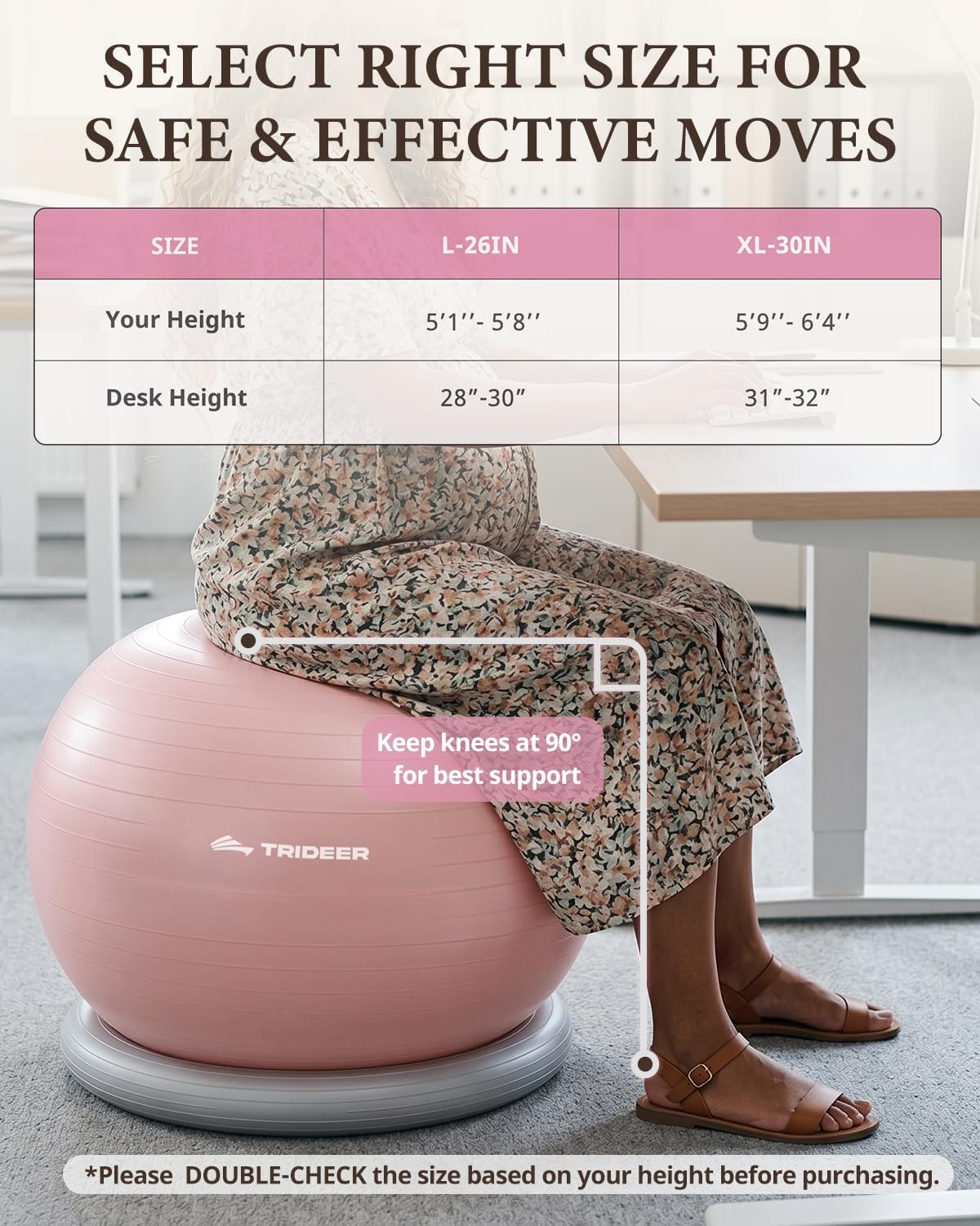 Trideer Exercise Ball for Office Desk, Yoga Ball Chair to Relieve Back Pain, Stability & Fitness Ball Seat with Base, Home Gym Core Workout, Abs, Stretching & Therapy