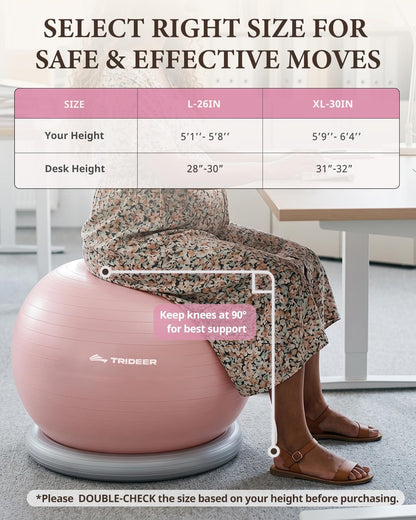 Trideer Exercise Ball for Office Desk, Yoga Ball Chair to Relieve Back Pain, Stability & Fitness Ball Seat with Base, Home Gym Core Workout, Abs, Stretching & Therapy