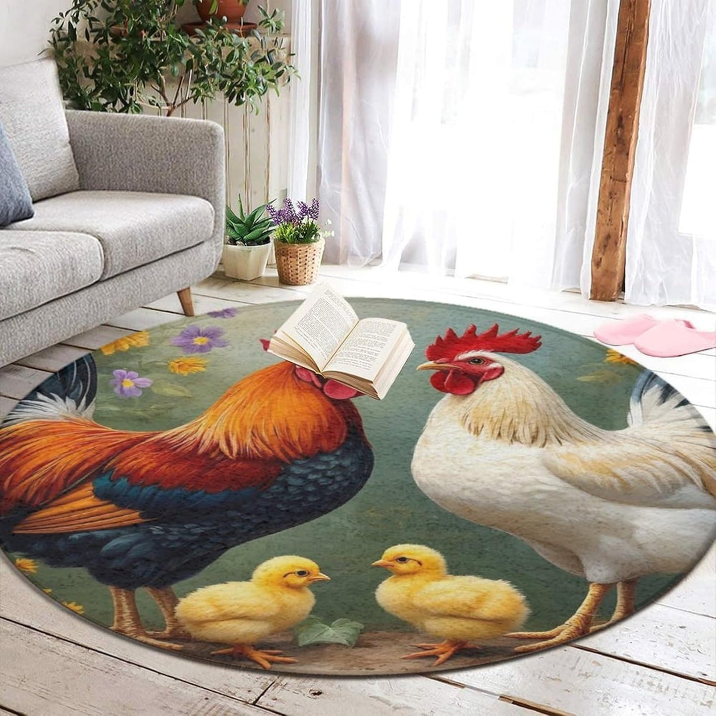 Machine Washable Modern Round Area Rug, Room Sofa Yoga Soft Round Carpet, Home Decor Non Slip Kitchen Office Circle Rug Union Jack Flag UK Mandala Art, 60inch