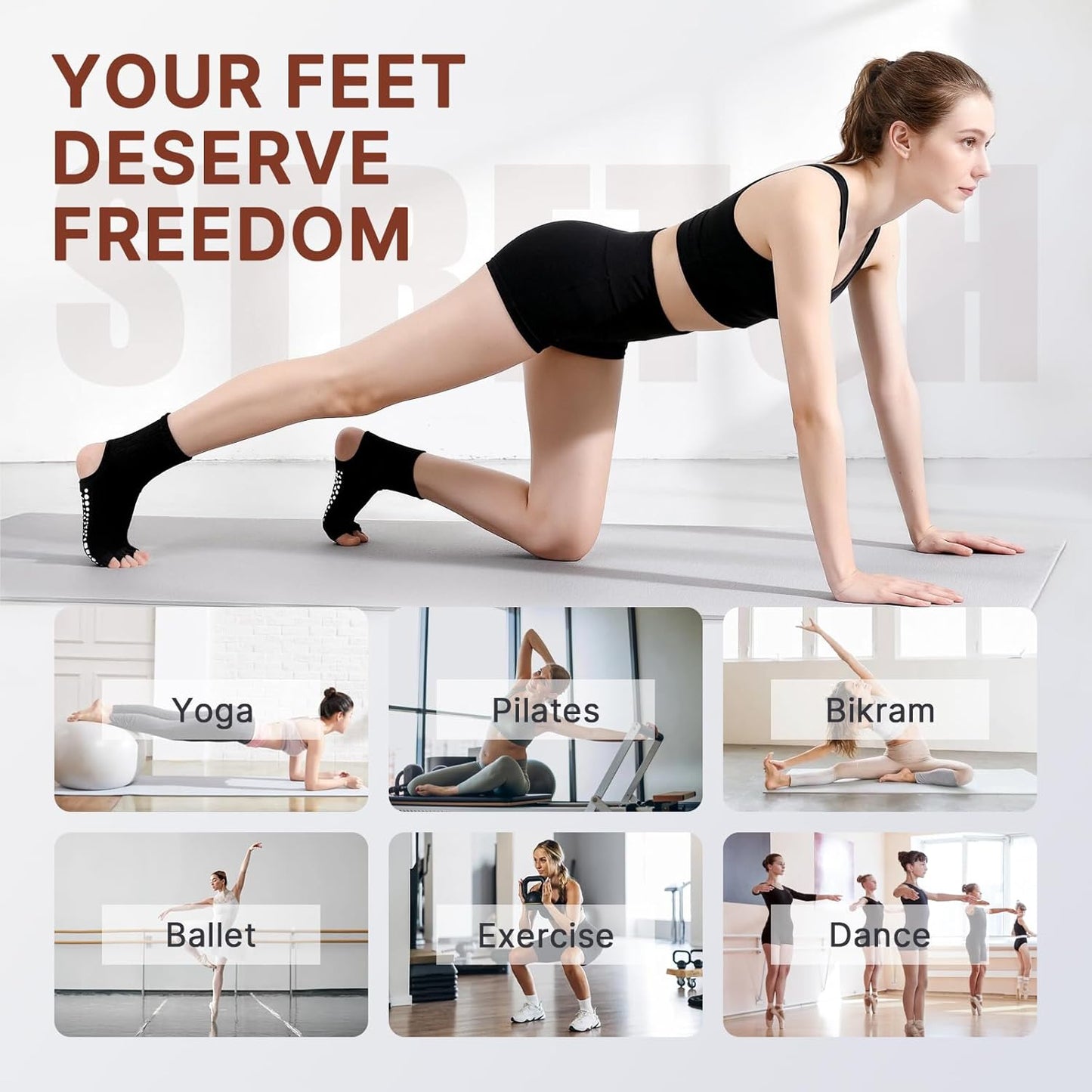 Pilates Socks for Women Grip Yoga Non Slip Socks for Barre Dance Workout Hospital