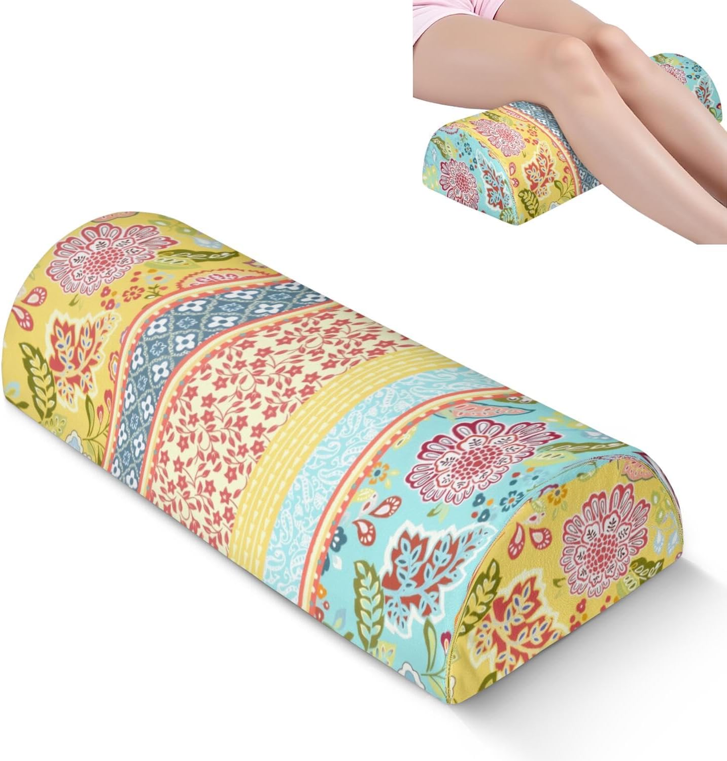 Knee Pillow for Back Sleeping – Half Moon Bolster Pillow for Under Knee While Sleeping Support, Leg & Back Pain Relief (21.5x9x5 Inches)