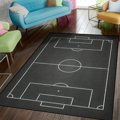 Sports Field Area Rug,5x7ft, Soccer Field Chalked Blackboard Football Stadium Board Painted Non-Slip Soft Carpet Floor Mat Indoor Living Room Bedroom Rugs Yoga Mat Home Decor