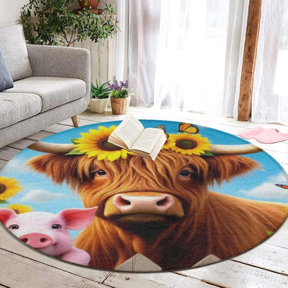 Soft Round Yoga Carpet, Office Chair Decor Round Mat for Carpet and Hardwood Floors Purple Butterfly