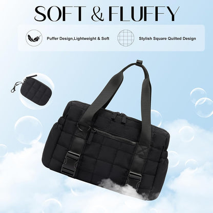 Small Gym Bag for Women, Puffy Sports Duffel Bag with Yoga Mat Holder, Gym Tote Bag with Wet Pocket & Coin Wallet, Carry on Bag for Workout Dance Pilates Ballet Swimming Travel