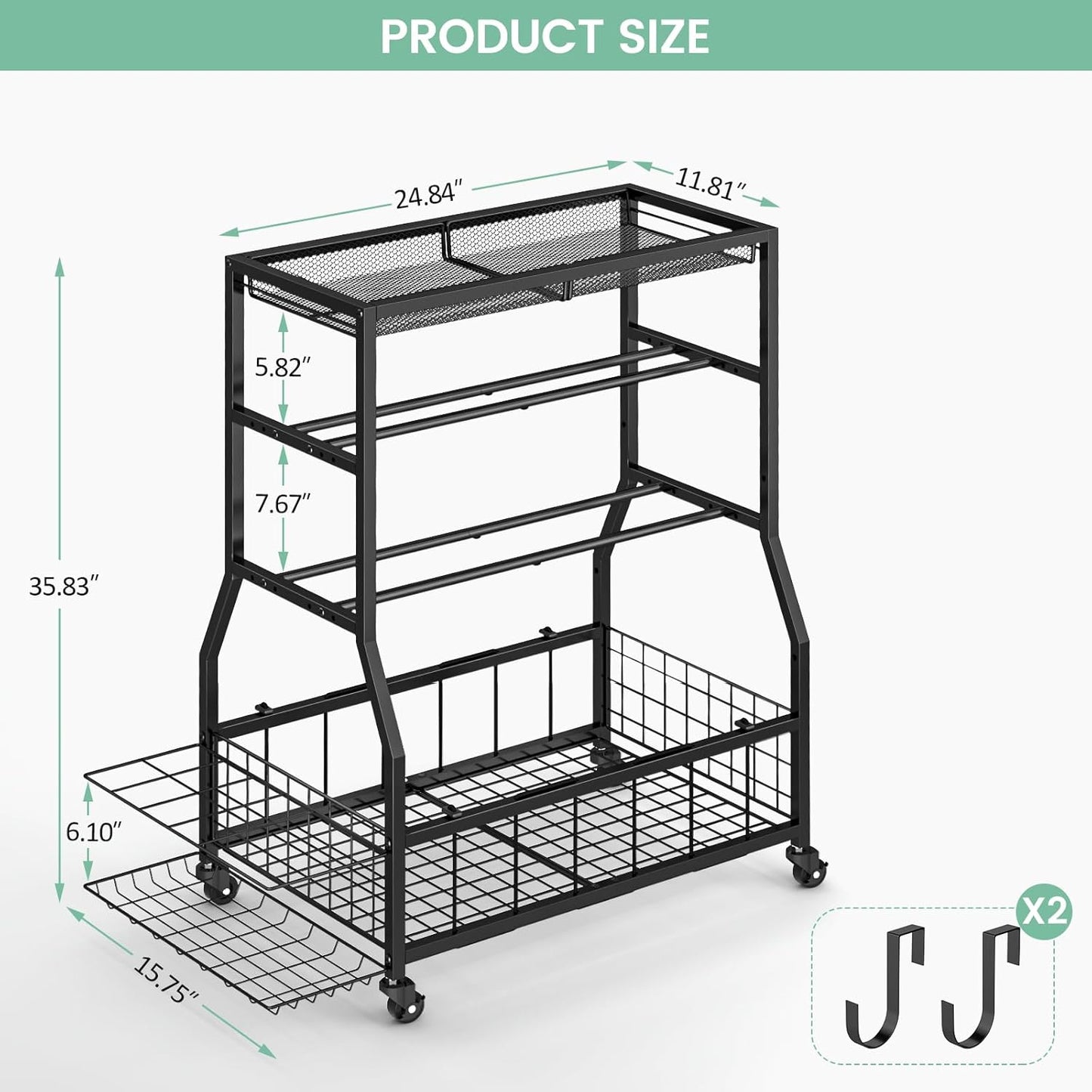 Home Gym Storage Rack, Dumbbell Rack with Yoga Mat Storage, Weight Rack Stand with Lockable Wheels and Hooks, Home Workout Equipment Organizer for Yoga, Dumbbell, Kettlebells, Ball Storage