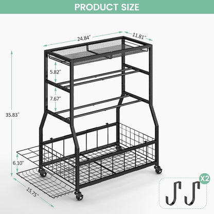 Home Gym Storage Rack, Dumbbell Rack with Yoga Mat Storage, Weight Rack Stand with Lockable Wheels and Hooks, Home Workout Equipment Organizer for Yoga, Dumbbell, Kettlebells, Ball Storage