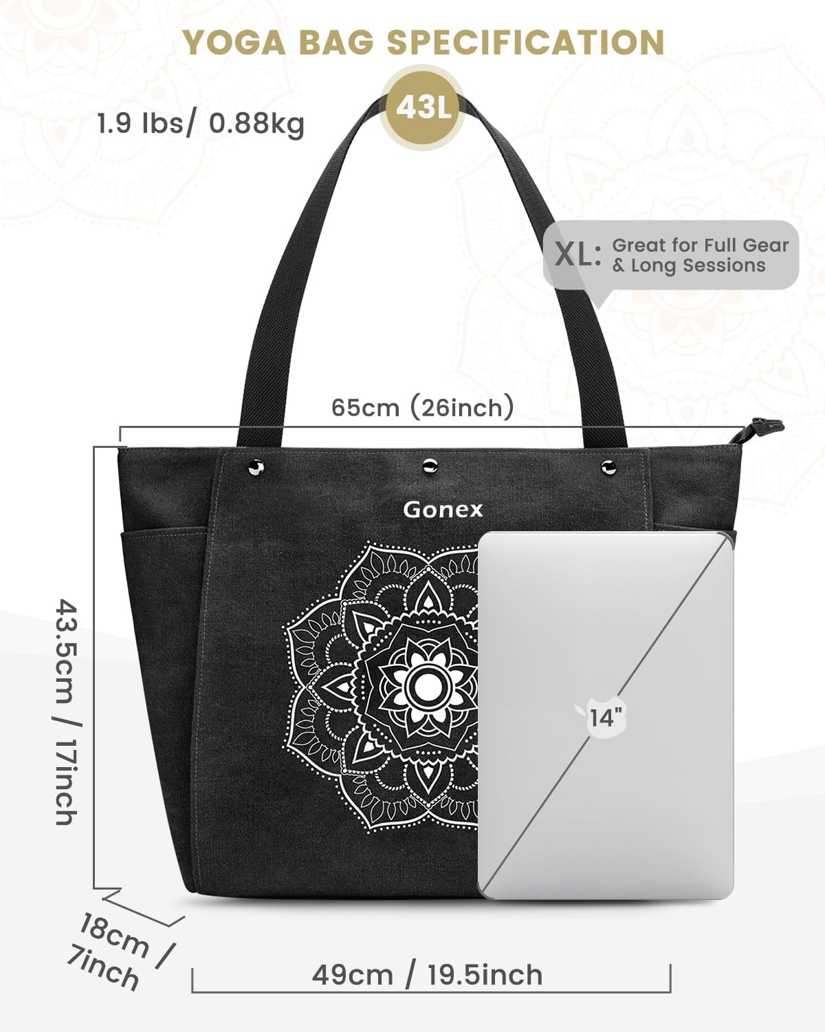 Gonex Yoga Mat Bag, Yoga Gym Bag Tote Bag with Multi Pockets For Women Men, Canvas Yoga Mat Carrier Take in Out Mat Easily For Pilates Travel Workout Office