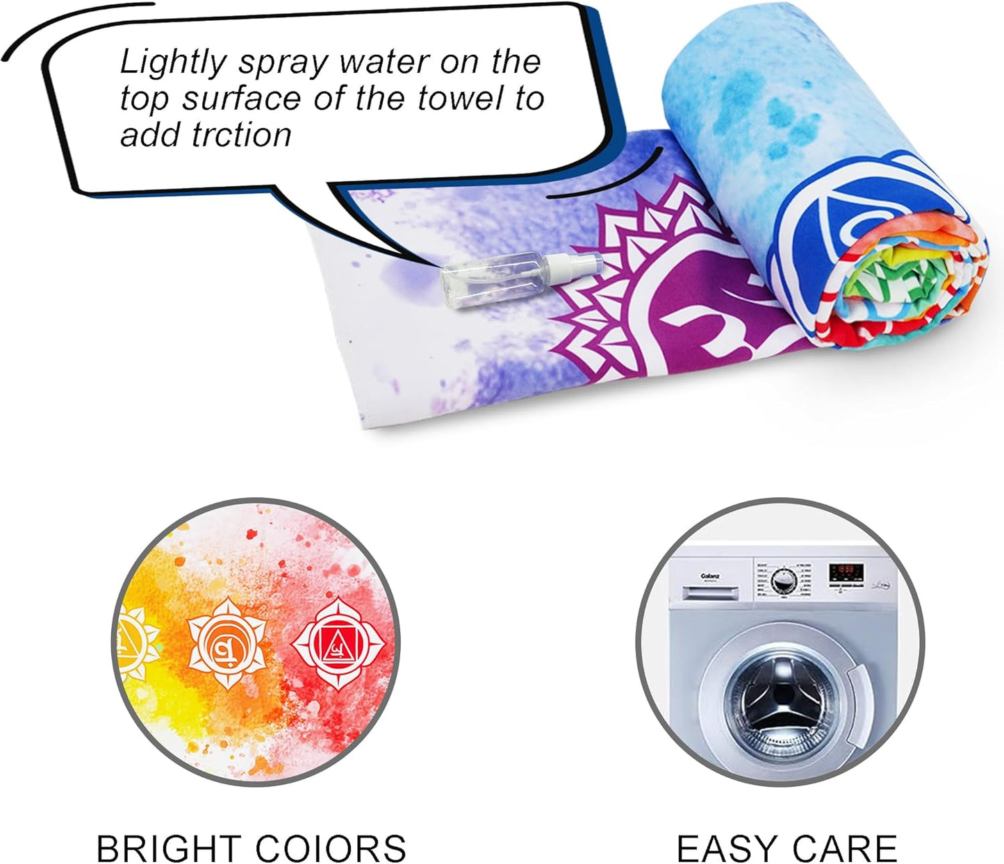Yoga Mat Towel with Corner Pockets - Microfiber Yoga Towels for Hot Yoga Non Slip Moisture Wicking Sweat Absorbent, Tree of Life Yoga Towel Easy for Travel, Use in Hot Yoga,Bikram,Pilates and Fitness