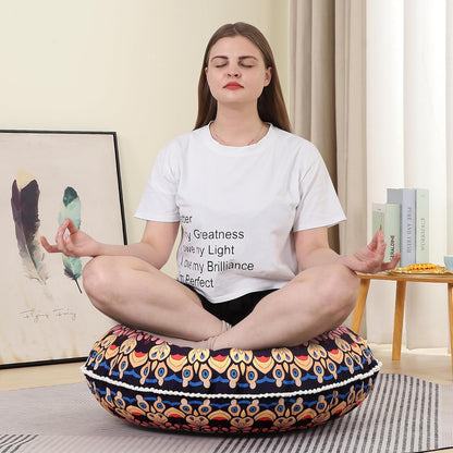 LOVMOC 32 Inch Round Floor Pillow for Adults, Large Thick Memory Foam Boho Mandala Meditation Floor Seating Cushion, Machine Washable for Living Room Outdoor Yoga Floor Sitting, Navy Blue