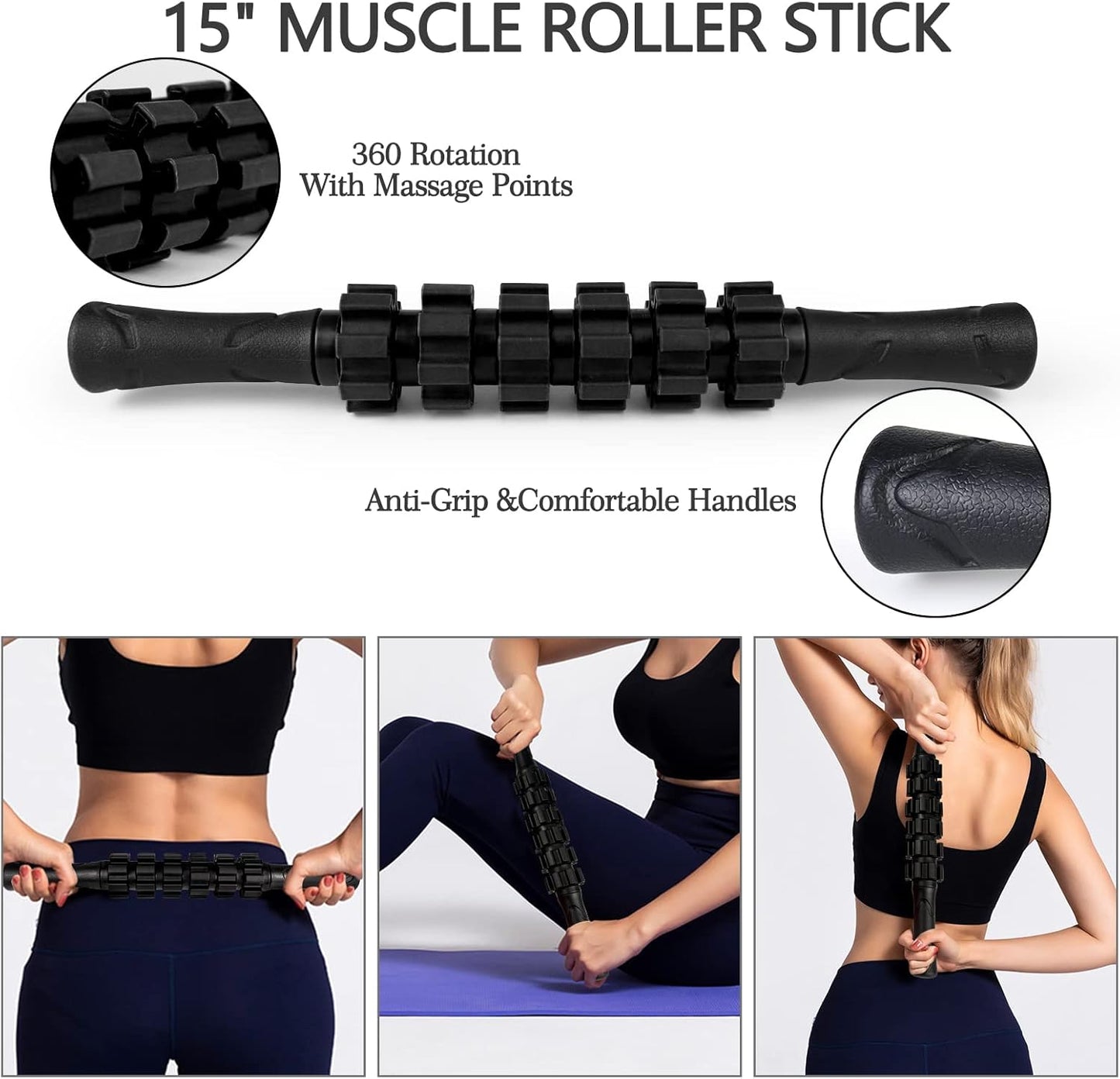 JOYENERGY 5 in 1 Foam Roller Set High Density Foam Roller Patented, Massage Stick, Massage Ball, Resistance Band for Deep Muscle Massage Pilates Yoga, Fitness for Trigger Point Release