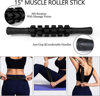 JOYENERGY 5 in 1 Foam Roller Set High Density Foam Roller Patented, Massage Stick, Massage Ball, Resistance Band for Deep Muscle Massage Pilates Yoga, Fitness for Trigger Point Release